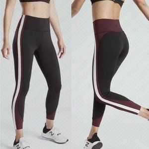 SALE! Athleta Crunch 7/8 Leggings in Black with Burgundy & White Racer Stripes